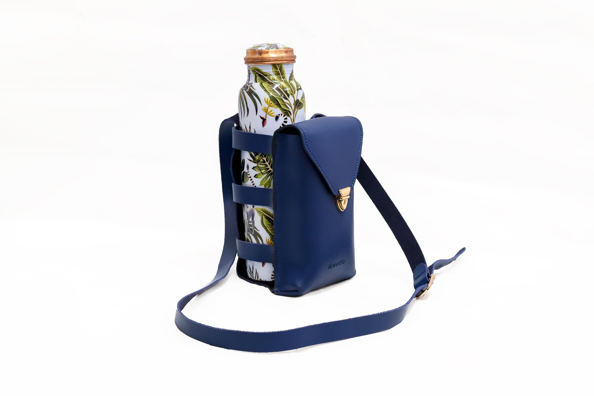 Dirisha bottle plus phone holder made with smooth leather