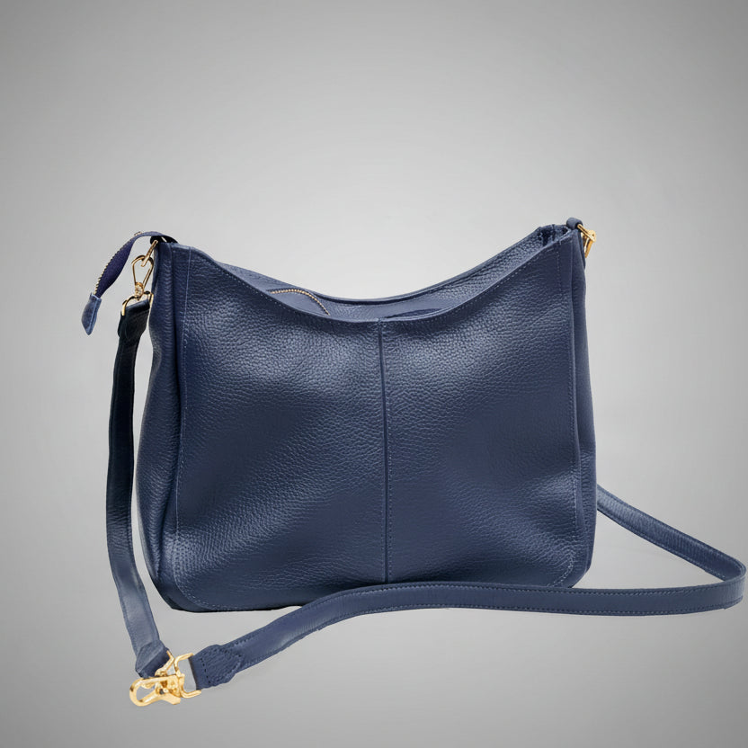 Kira shoulder bag in Navy blue natural dyed milled leather made in Kenya by ikwetta