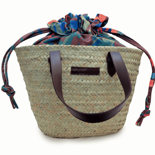 Kapu basket handcrafted with sisal, leather handles and canvas