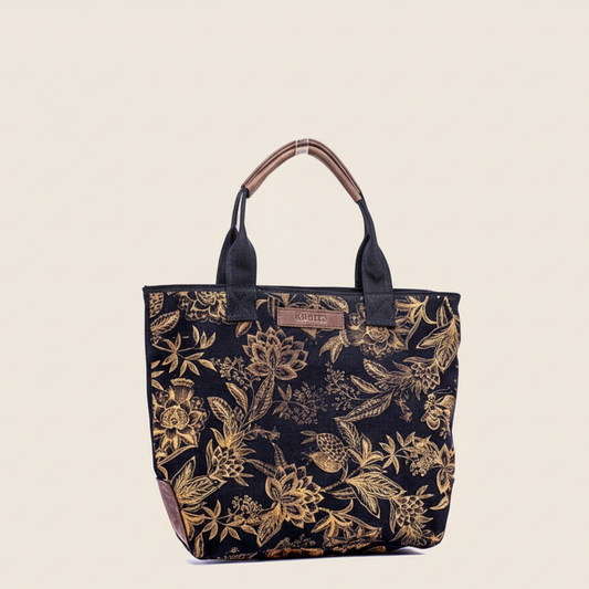 Rue tote bag handcrafted in black canvas and leather 