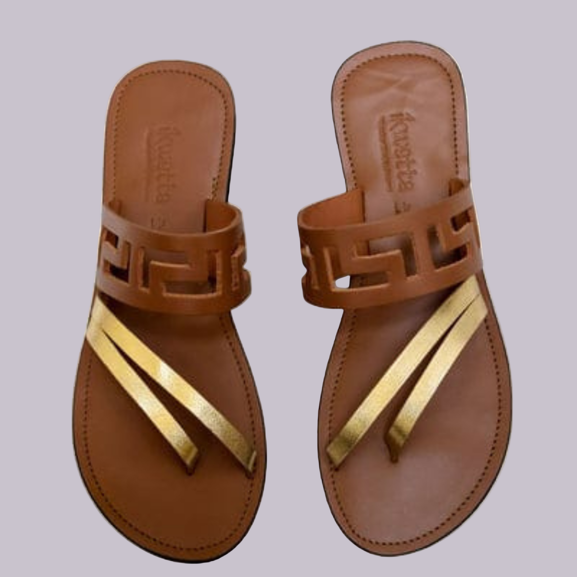 Halogen laser sandals in  caramel smooth leather and gold foil straps