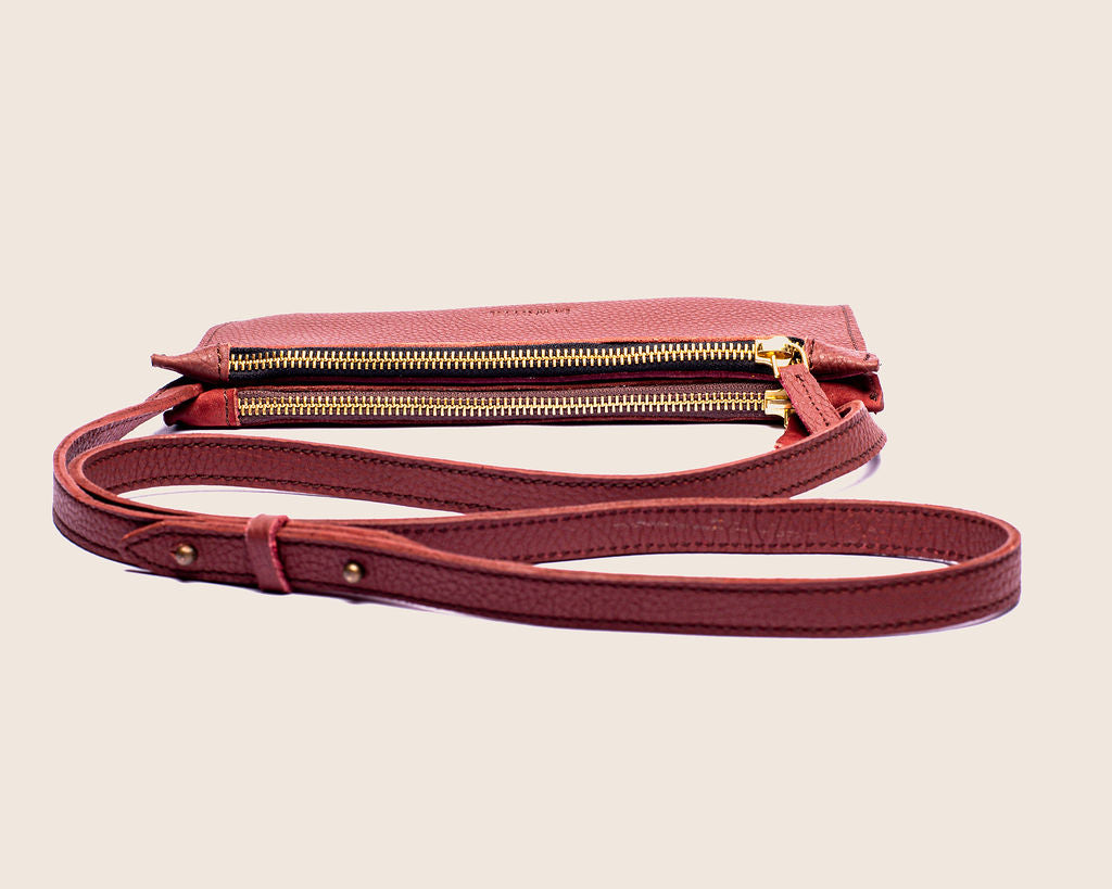 Gabby crossbody in firebrick natural dried and hunting suede leather