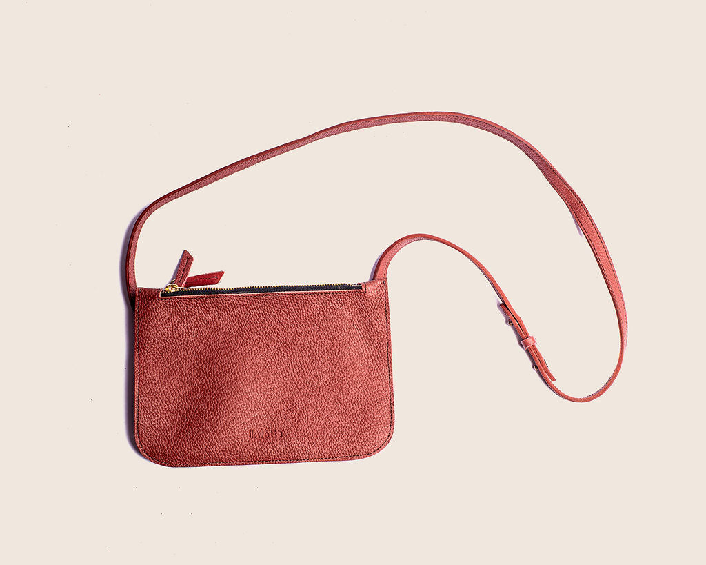 Gabby crossbody in firebrick natural dried and hunting suede leather
